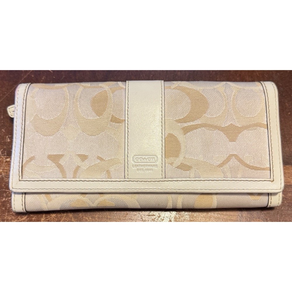 Coach signature logo Slim envelope wallet in khaki and brown With White Trim